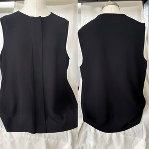 LIKE NEW J BRAND BLACK CREW NECK SLEEVELESS BLOUSE LARGE PLEAT FRONT
